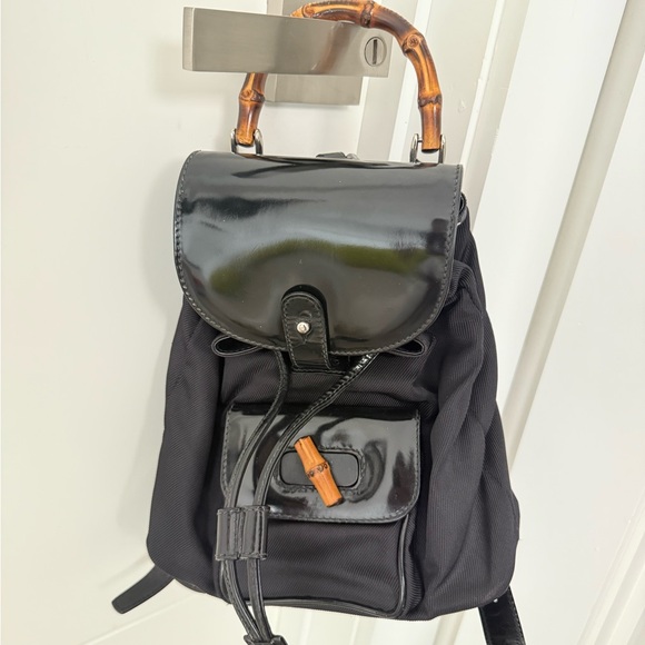 Black Leather and Canvas Gucci Backpack - Picture 1 of 5